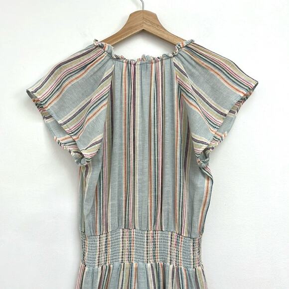 Rails Amelia Sag Harbour Rainbow Stripe Linen Tiered Coastal Flowy Midi Dress XS - Picture 5 of 14